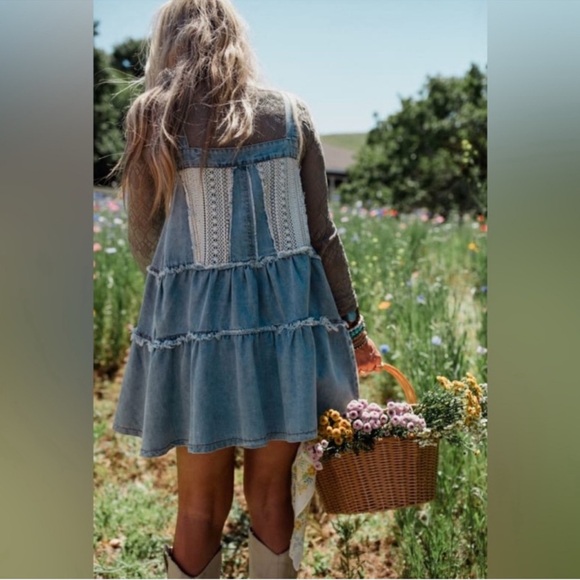 POL Denim Overall Dress Bohemian Frayed Details - Picture 8 of 10